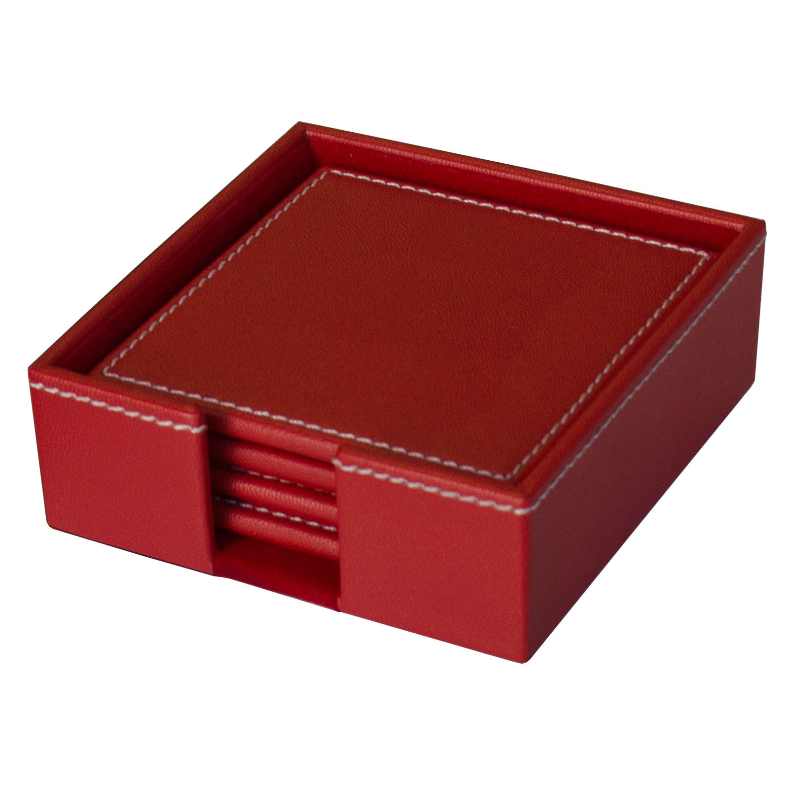 Red Leather Coasters  with Holder WAUCUSTK662520